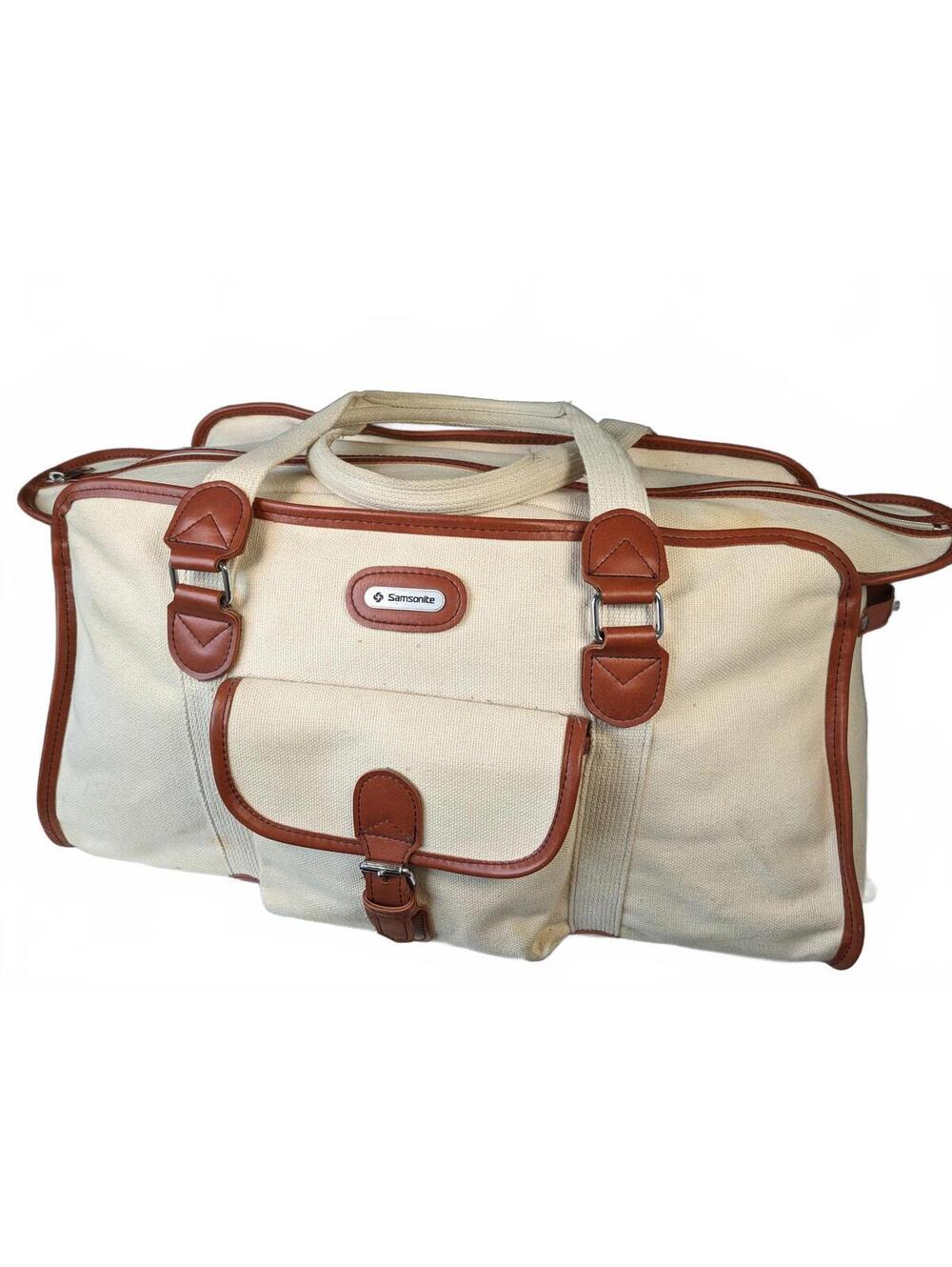Samsonite Taiwan Duffle Bag 21" Travel Carry-On Beige Canvas